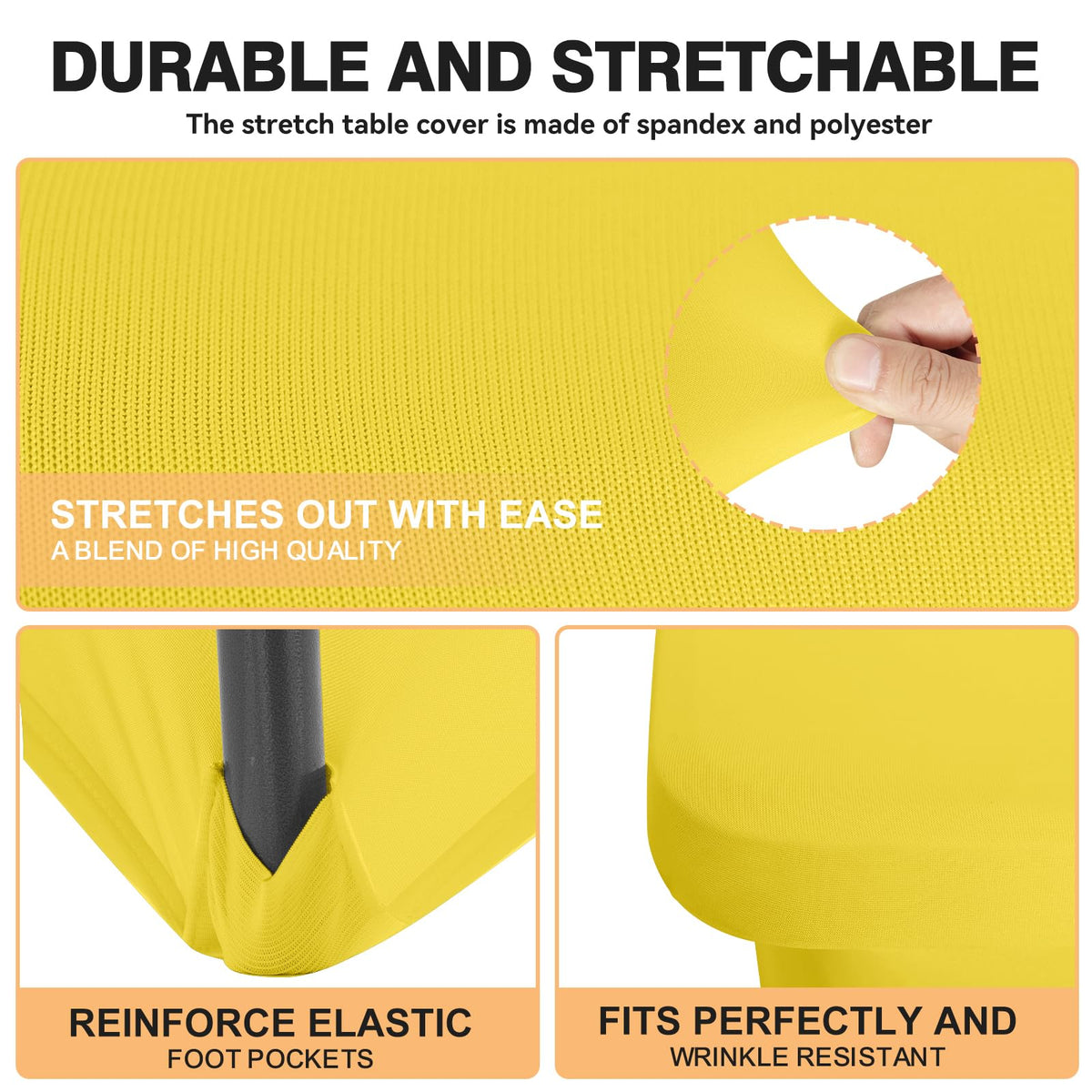LGJIAOJIAO 4ft yellow spandex tablecloth with leg pockets for secure fit