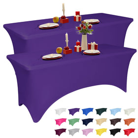 LGJIAOJIAO 6ft purple tablecloth on a rectangular table showing a polished setup