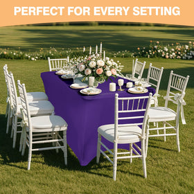 LGJIAOJIAO 6ft purple tablecloth set up at a wedding reception