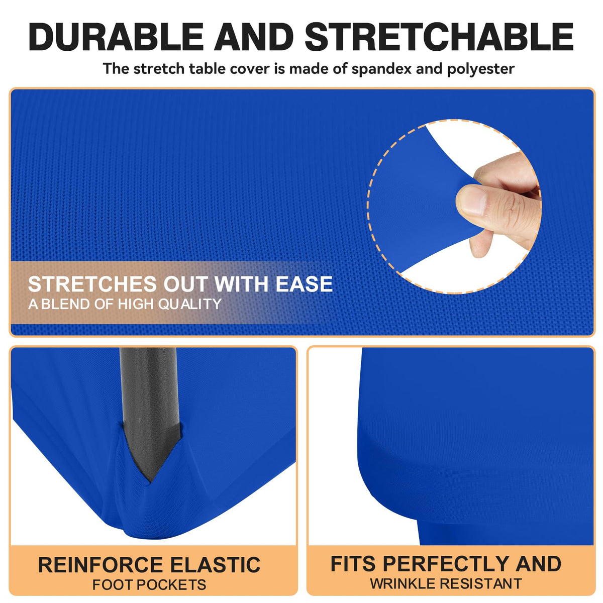 LGJIAOJIAO stretched-fit blue tablecloth ensuring a secure, wrinkle-free surface.