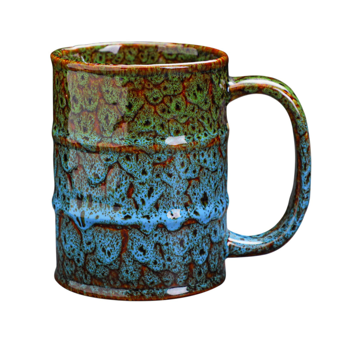 LGQ ceramic 20oz mug with green-blue glaze for generous pours at home or work.
