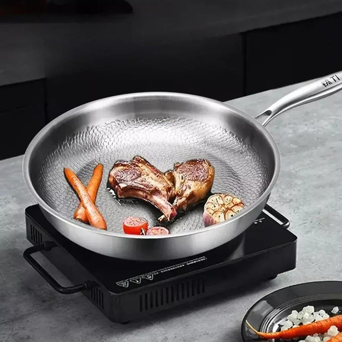 LGQY Pan Pro in oven safe mode for finishing dishes up to 500 F