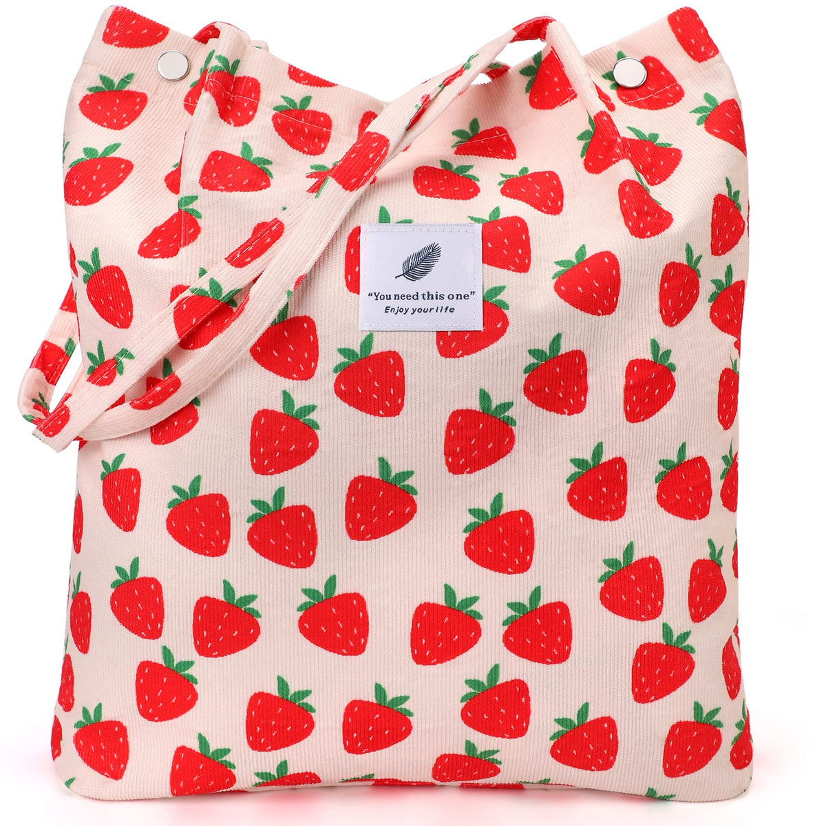 LHMTQVK corduroy tote bag with strawberry print for durable daily use