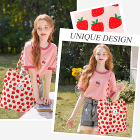 LHMTQVK everyday-use strawberry tote suitable for shopping or school