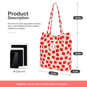 LHMTQVK reinforced shoulder strap tote with strawberry motif for comfortable carrying