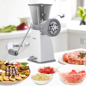 LHS manual meat grinder durable plastic body supports long-lasting grinding.