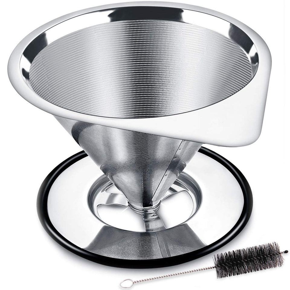 LHS pour over dripper in stainless steel for durable, waste-free brewing.
