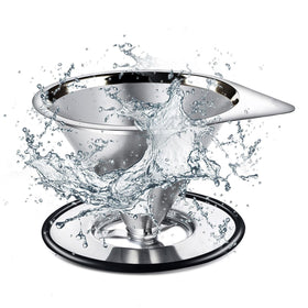 LHS wide metal cup stand provides stable support during pouring.