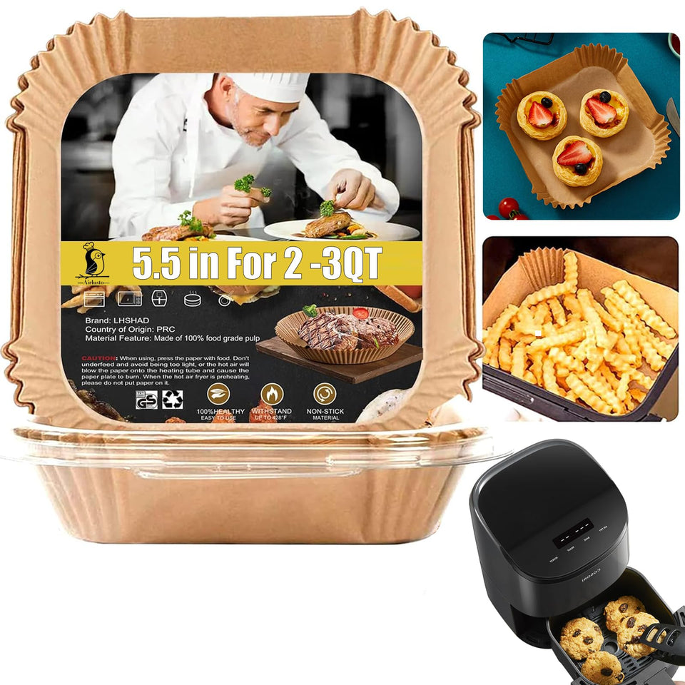 LHSHAD small air fryer liners pack for 2-3 qt models keeps the basket clean.