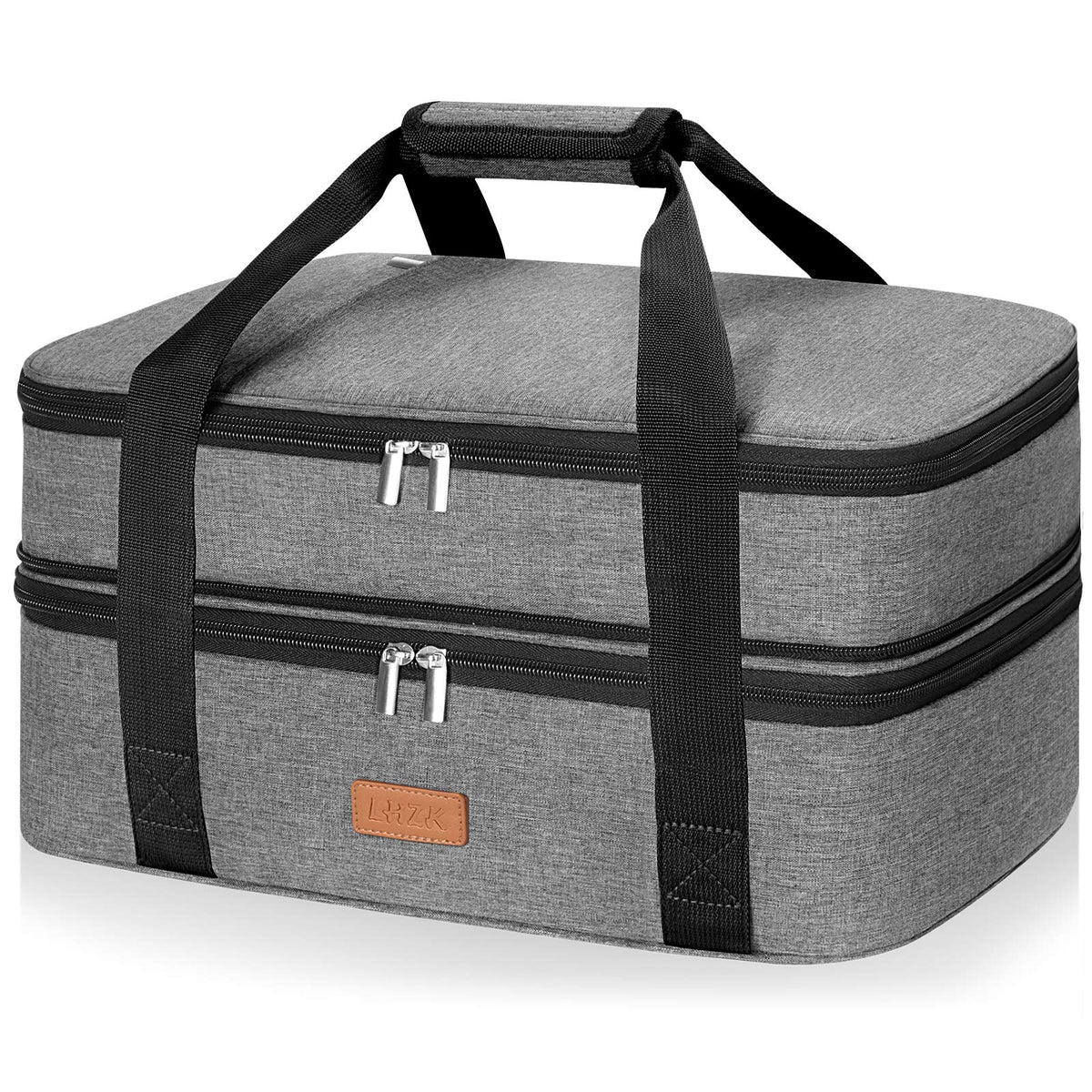 LHZK expandable casserole carrier in grey, ideal for transporting hot or cold dishes.
