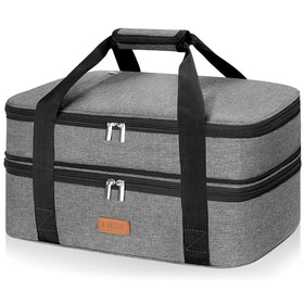 LHZK expandable casserole carrier in grey, ideal for transporting hot or cold dishes.