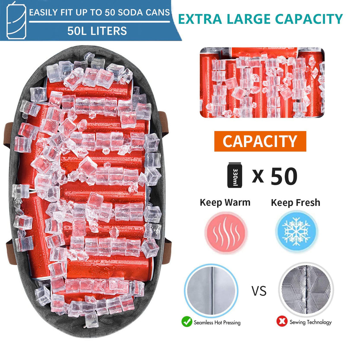 LHZK Jumbo insulated cooler bag interior reveals PEVA liner for freshness.