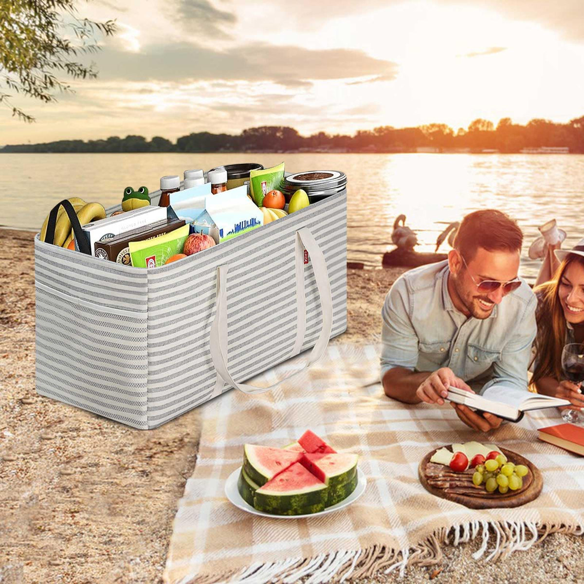 LHZK multipurpose tote for grocery, beach, picnics, and storage.