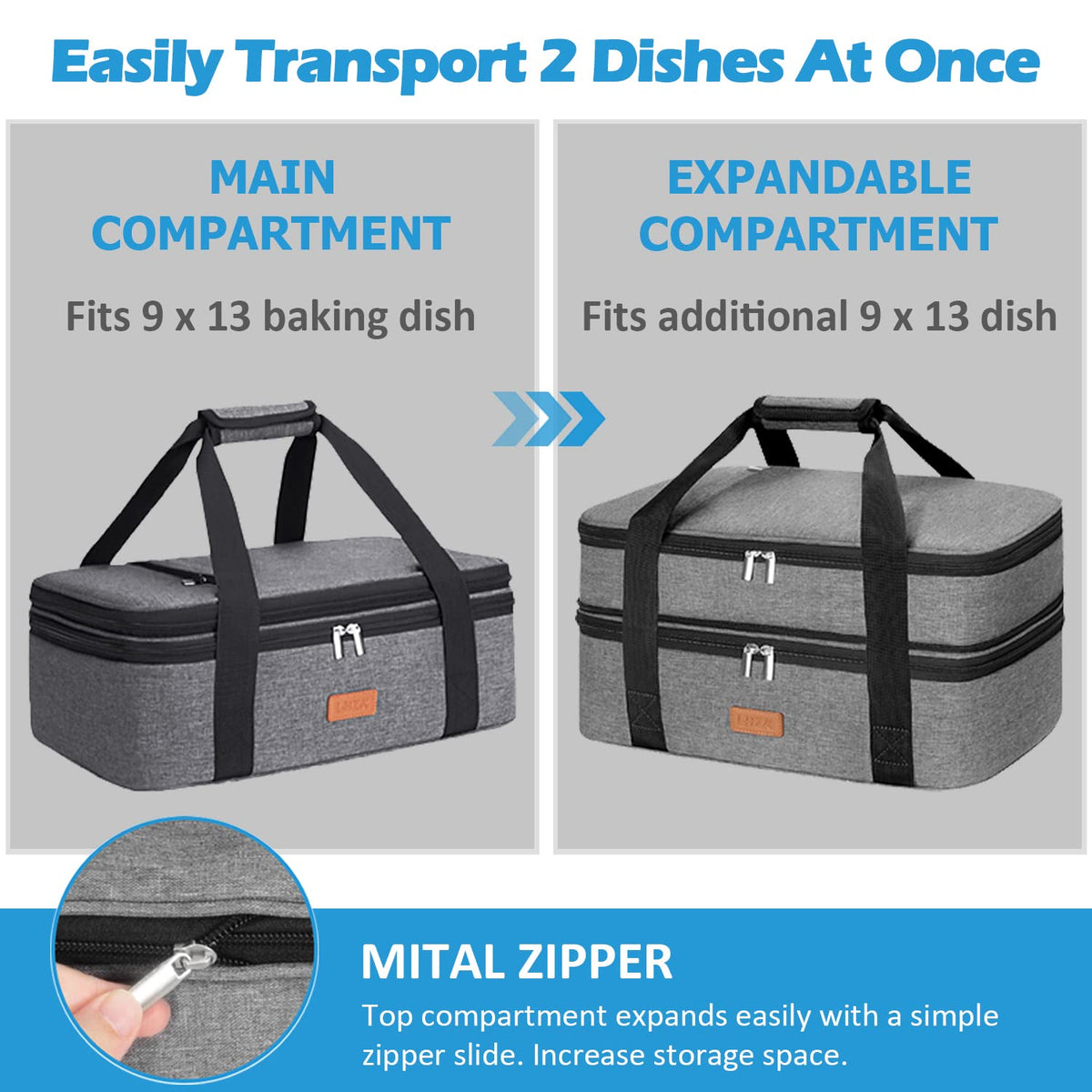 LHZK upper-compartment offers space for 9x13 dishes on the go.