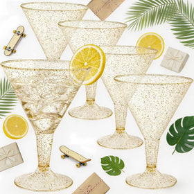 Liacere 24-pack gold plastic martini glasses with hollow design for sturdy assembly.