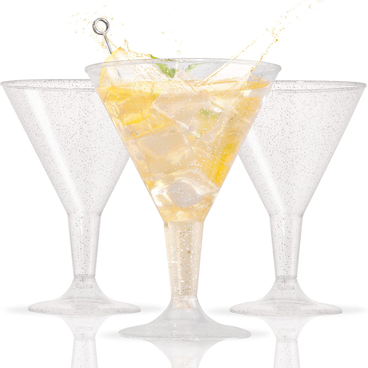 Liacere 24-pack silver martini glasses arranged for a chic party setup.