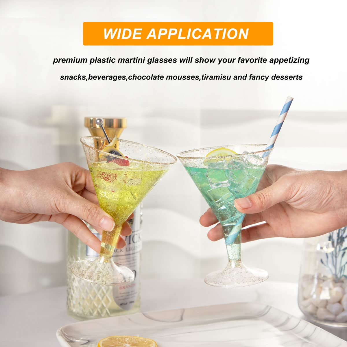 Liacere elegant modern design enhances presentation of drinks, desserts, and hors d'oeuvres.