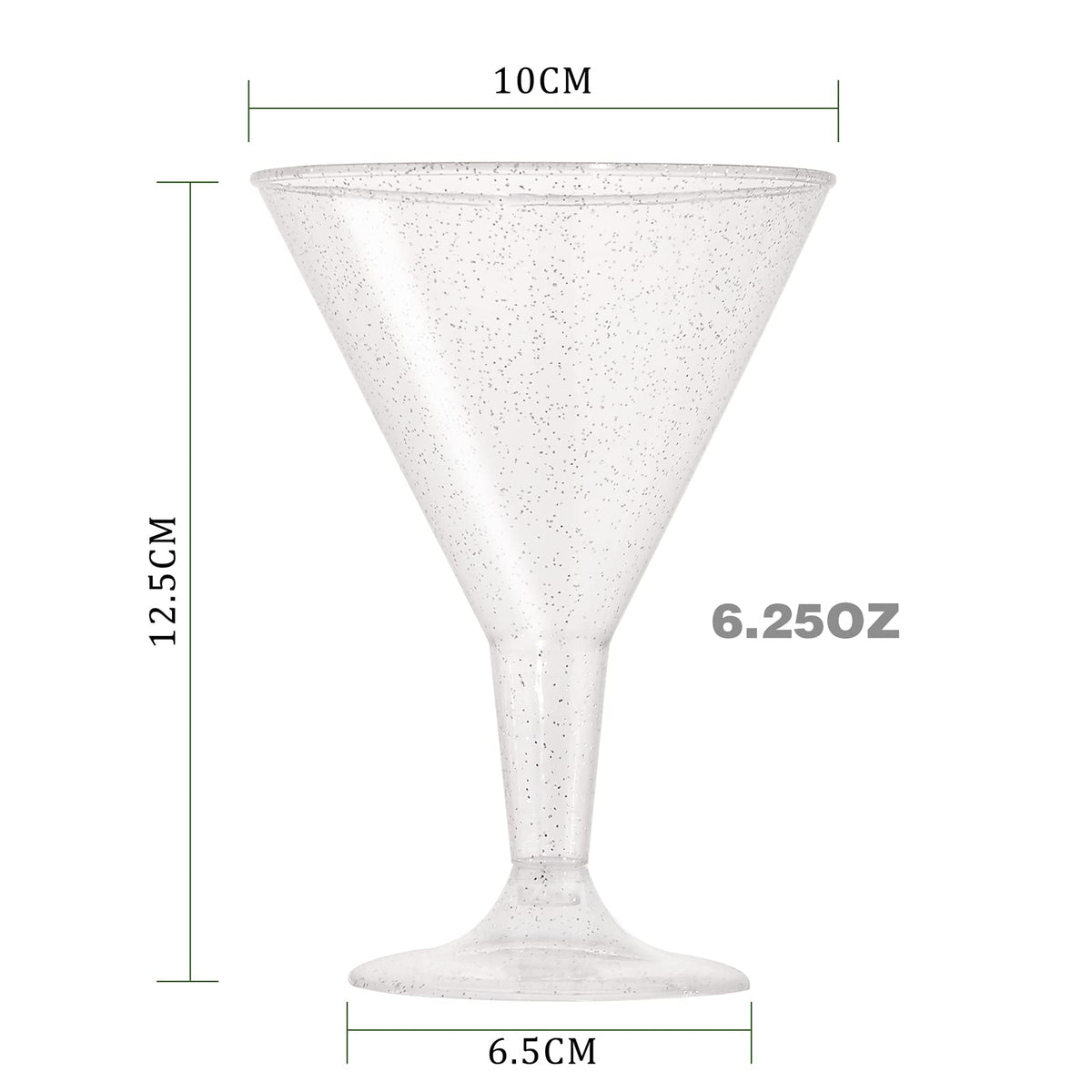 Liacere silver plastic martini glasses on a wedding table for elegant cocktails.