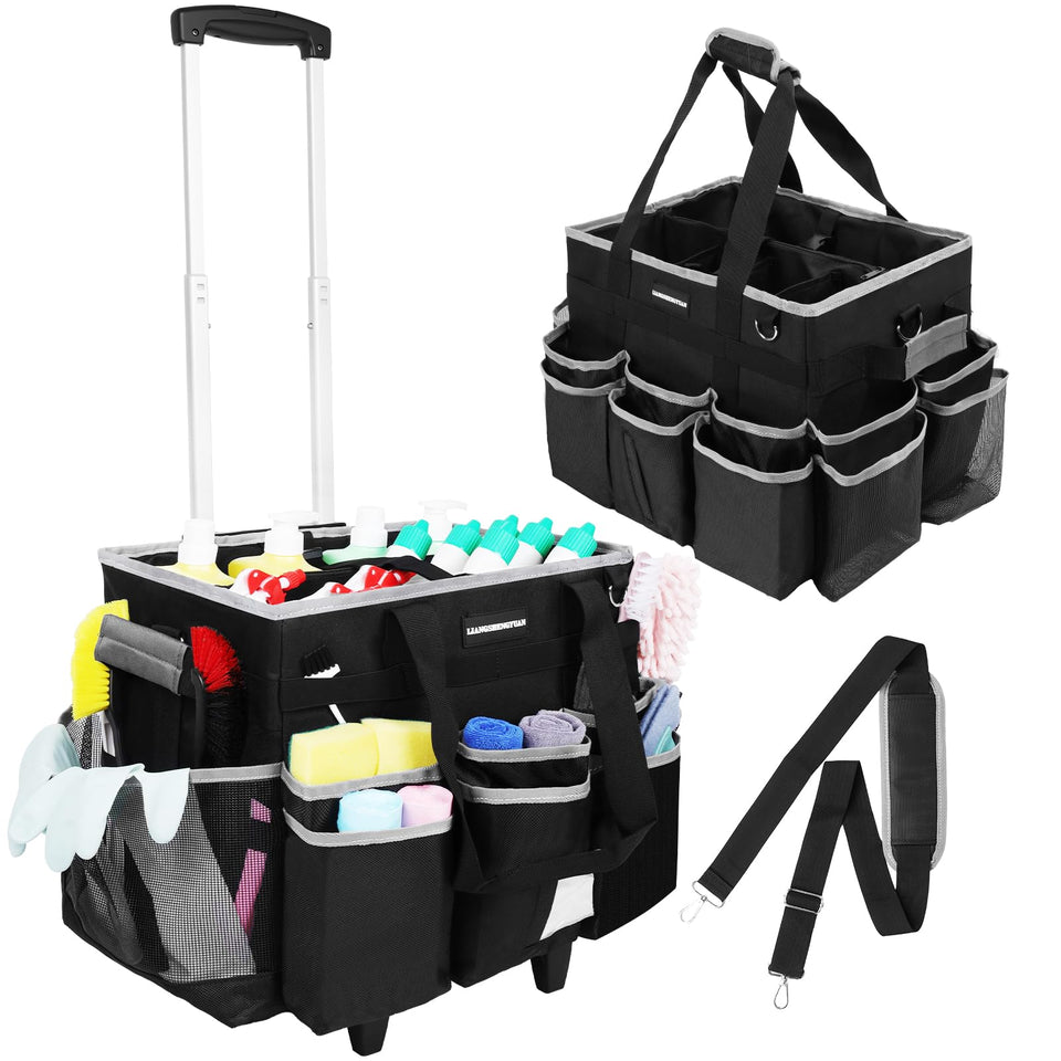 LIANGSHENGYUAN large rolling cleaning caddy bag front view for easy access.