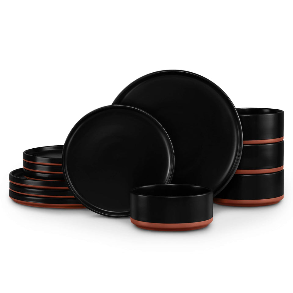 LIANYU 12-piece charcoal black dinner plates for stylish everyday meals.