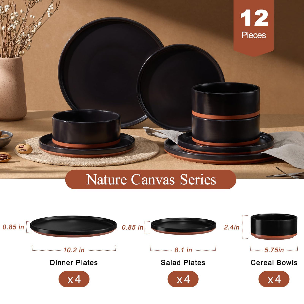 LIANYU charcoal black salad plates complementing modern table settings.