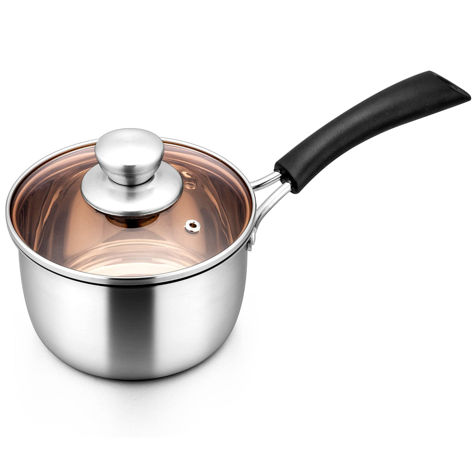 LIANYU 1QT saucepan with lid for quick, even heating and easy monitoring