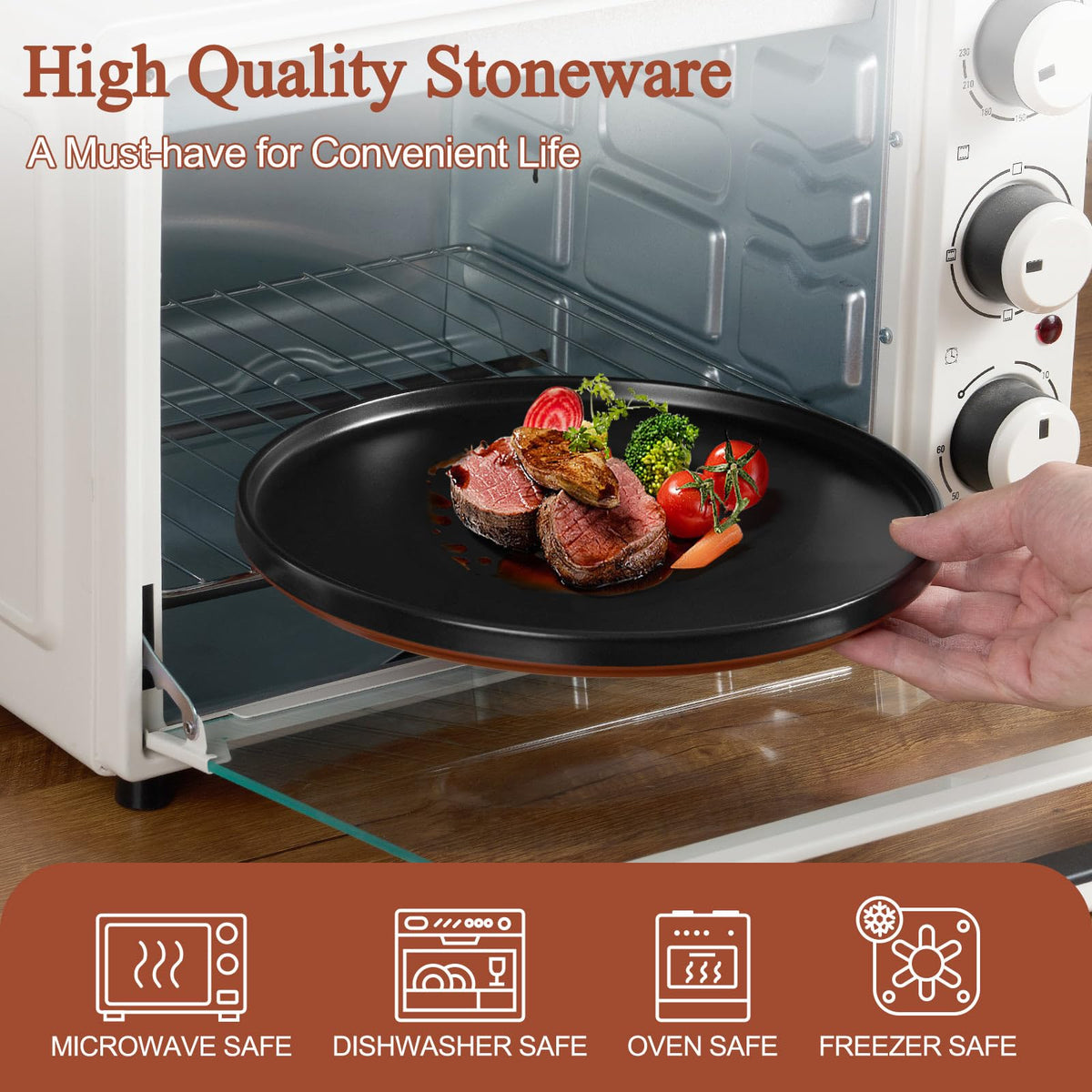 LIANYU stackable charcoal black dinnerware saving cabinet space.