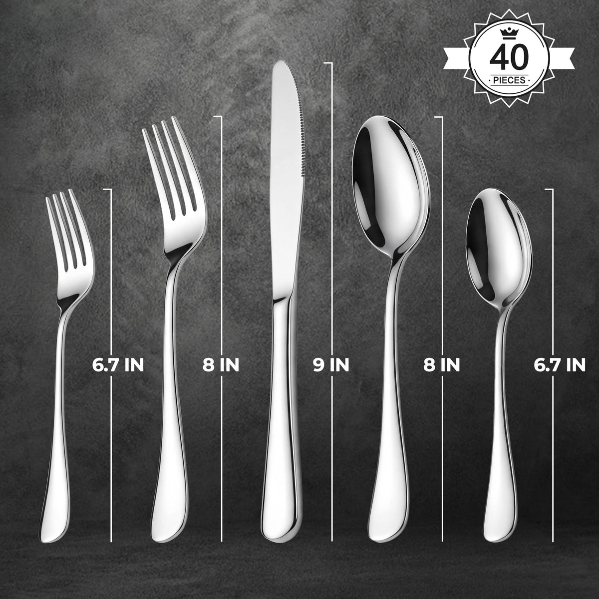 LIANYU included pieces layout showing forks, spoons, knives and more