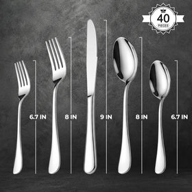 LIANYU included pieces layout showing forks, spoons, knives and more