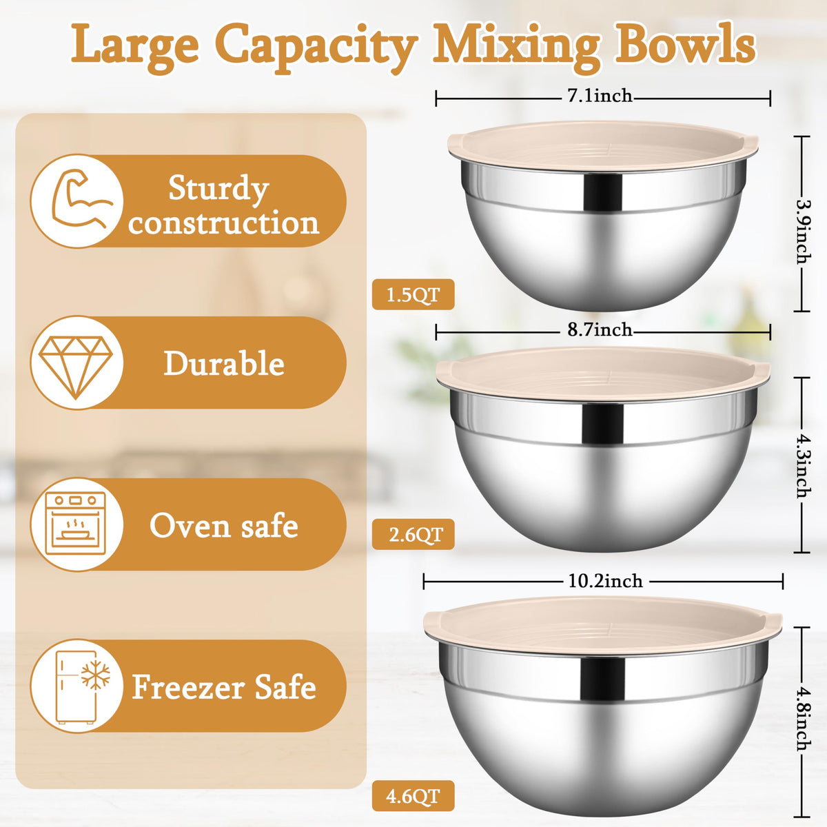 LIANYU 3QT mixing bowls with lids for whisking, marinating, and portioning.