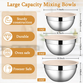 LIANYU 3QT mixing bowls with lids for whisking, marinating, and portioning.