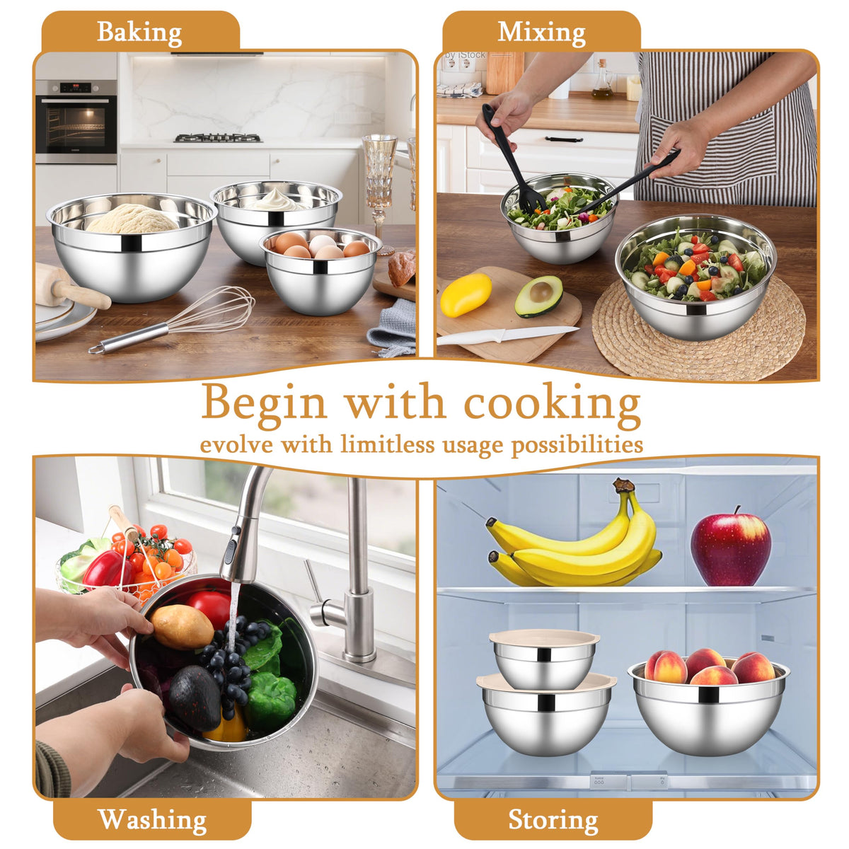 LIANYU nesting-design mixing bowls save space and reduce clutter.