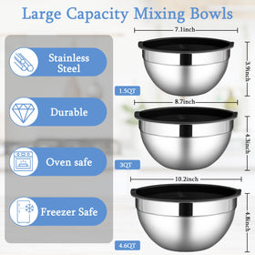 LIANYU mixing bowls with silicone lids provide airtight storage for leftovers.