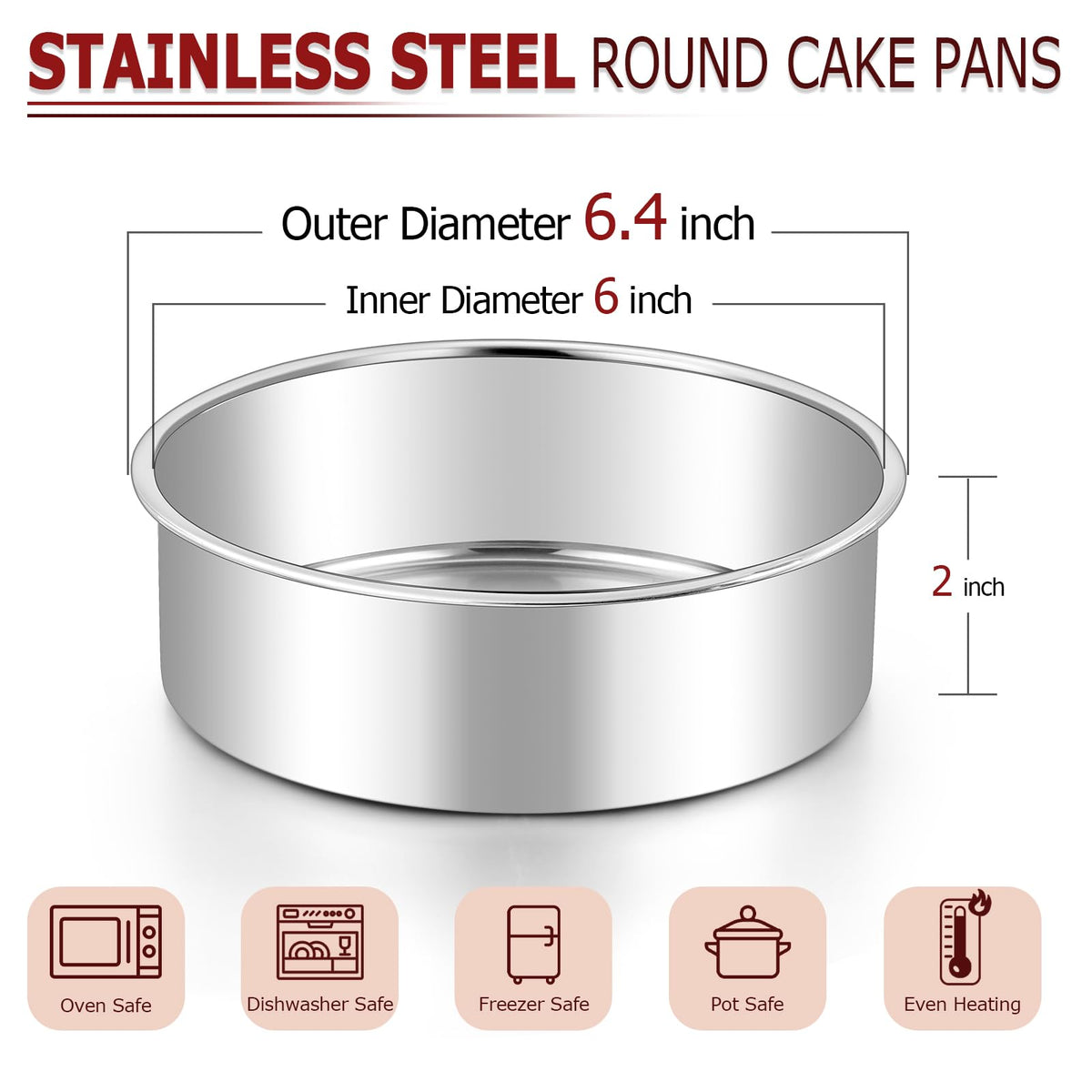LIANYU round cake pans with polished interior for effortless release and clean edges