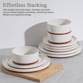 LIANYU sesame-speckle border detail adds rustic charm to dining.
