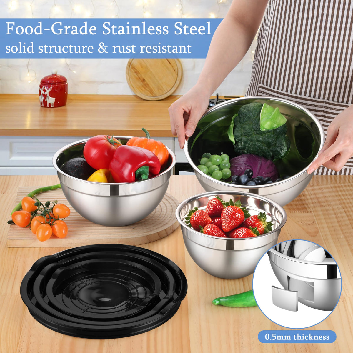LIANYU bowls shown with polished interiors for easy whisking and cleanup.