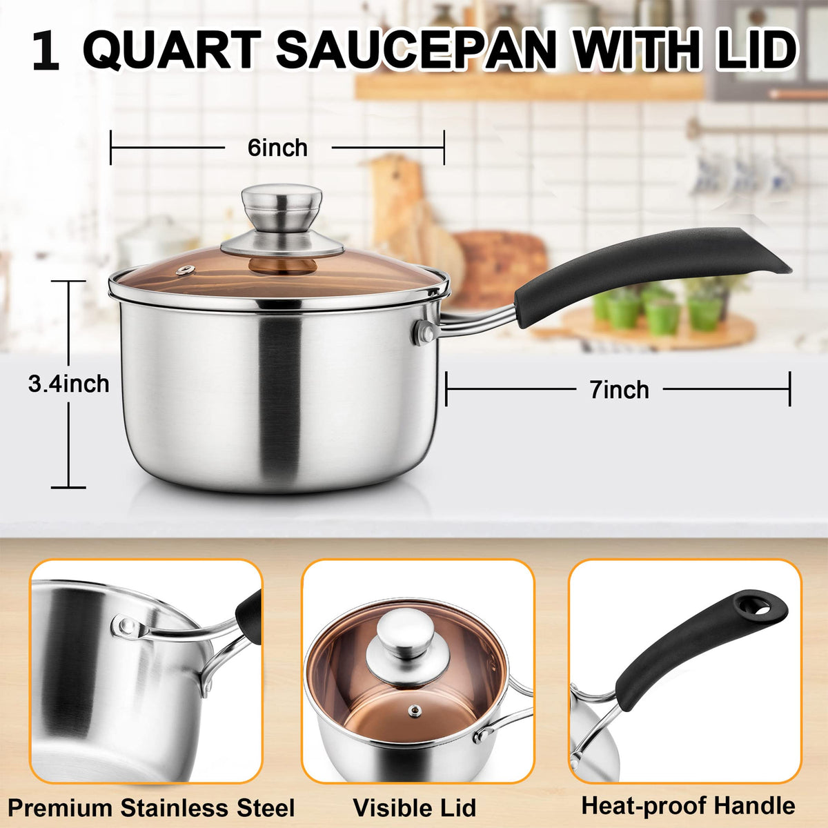 LIANYU versatile 1QT saucepan supports milk warming, sauces, eggs, and more