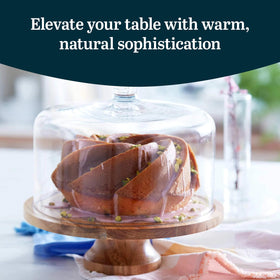 Libbey acacia wood cake stand with footed base elevates your treats