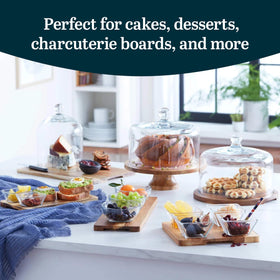 Libbey acaciawood glass dome closure facilitates easy passing and sharing.