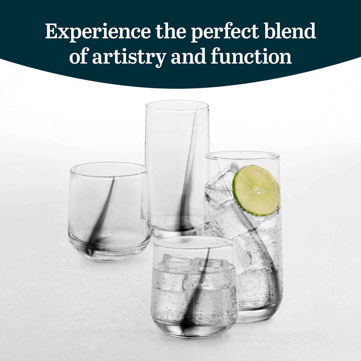 Libbey Ascent Black Ribbon 13.3-ounce double old fashioned glass for cocktails.