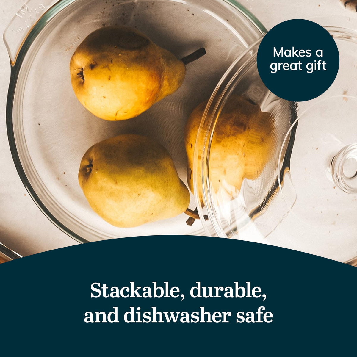 Libbey Bakers Basics oven-safe glass suitable for oven and microwave use.