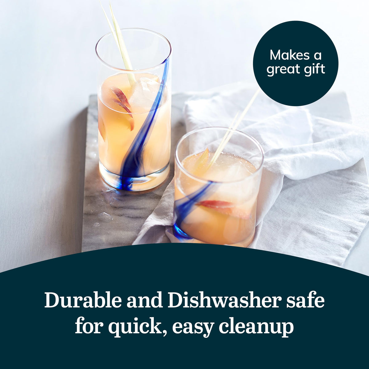 Libbey Blue Ribbon dishwasher-safe glassware for easy cleanup