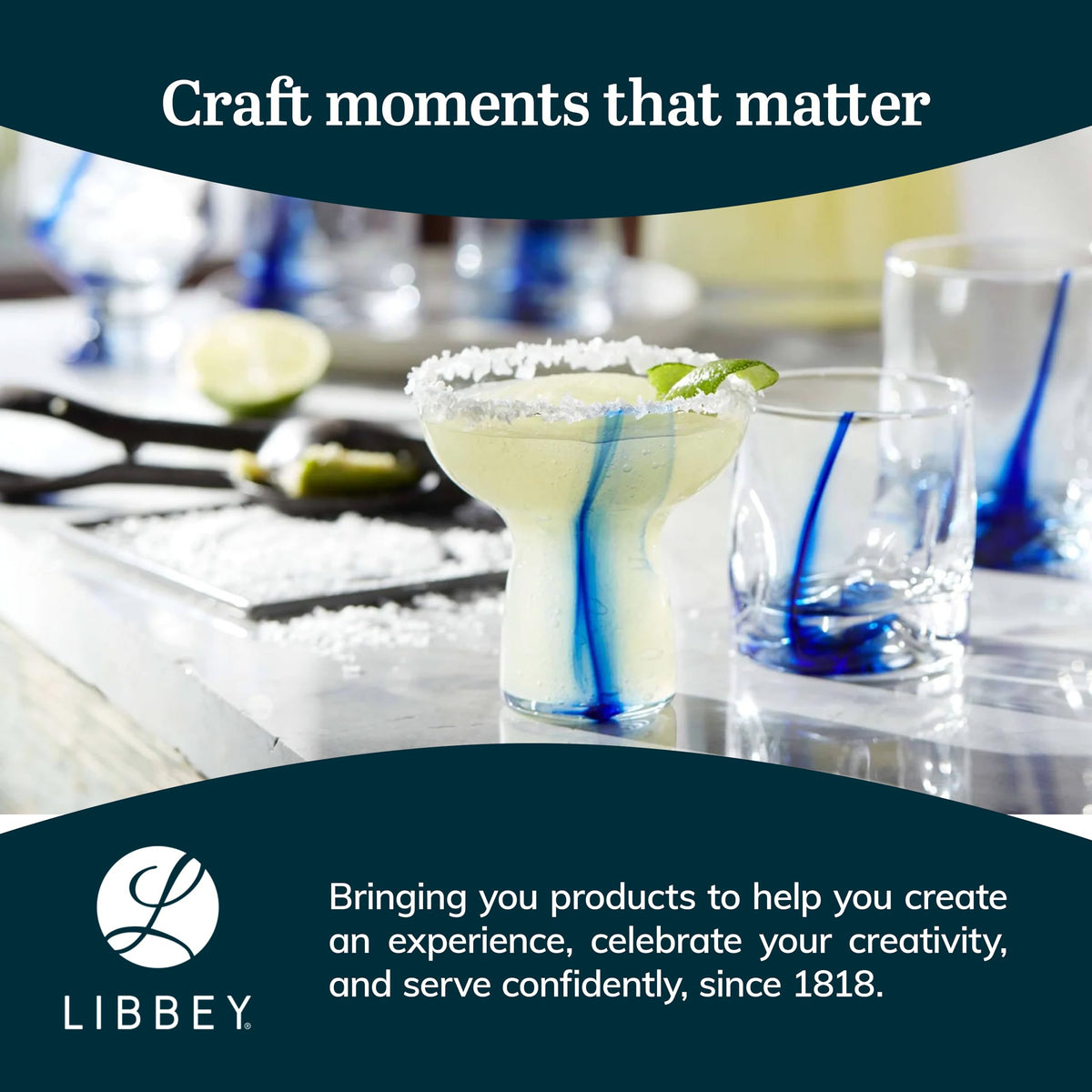Libbey Blue Ribbon glassware on open shelf display
