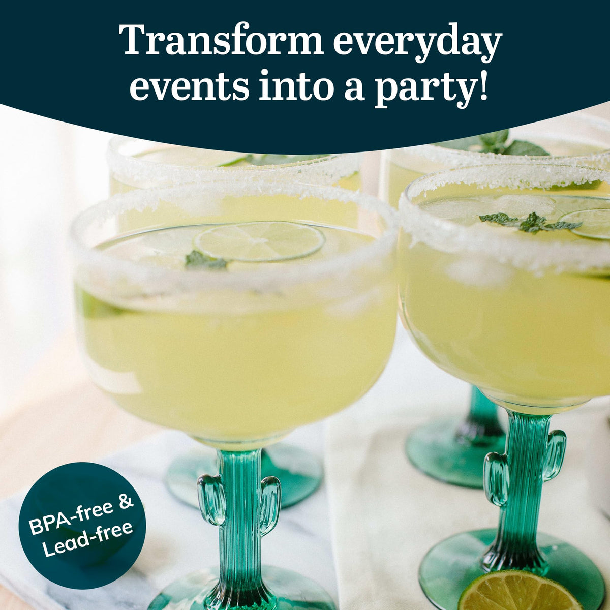 Libbey cactus margarita glasses stem detail adds ambiance to casual cocktails and themed parties.