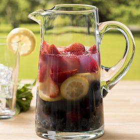Libbey Cantina Pitcher filled with lemonade highlights vibrant color.