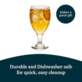 Libbey dishwasher-safe glass goblets, easy cleanup after parties.