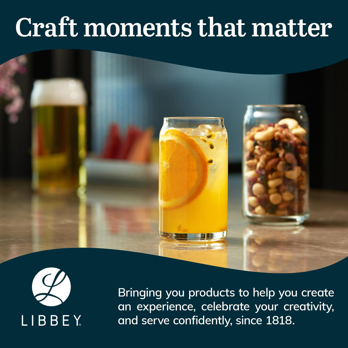 Libbey clear soda beer glass highlighting color and fizz of beverages.