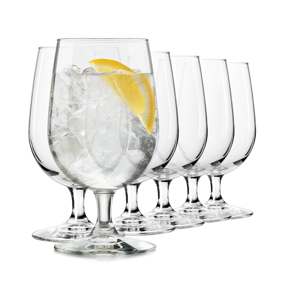 Libbey entertaining essentials stemmed water glasses, 16 oz six-piece set ready for serving