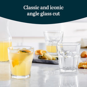 Libbey Gibraltar 12oz rocks glass cut-style close-up with iconic angled facets.