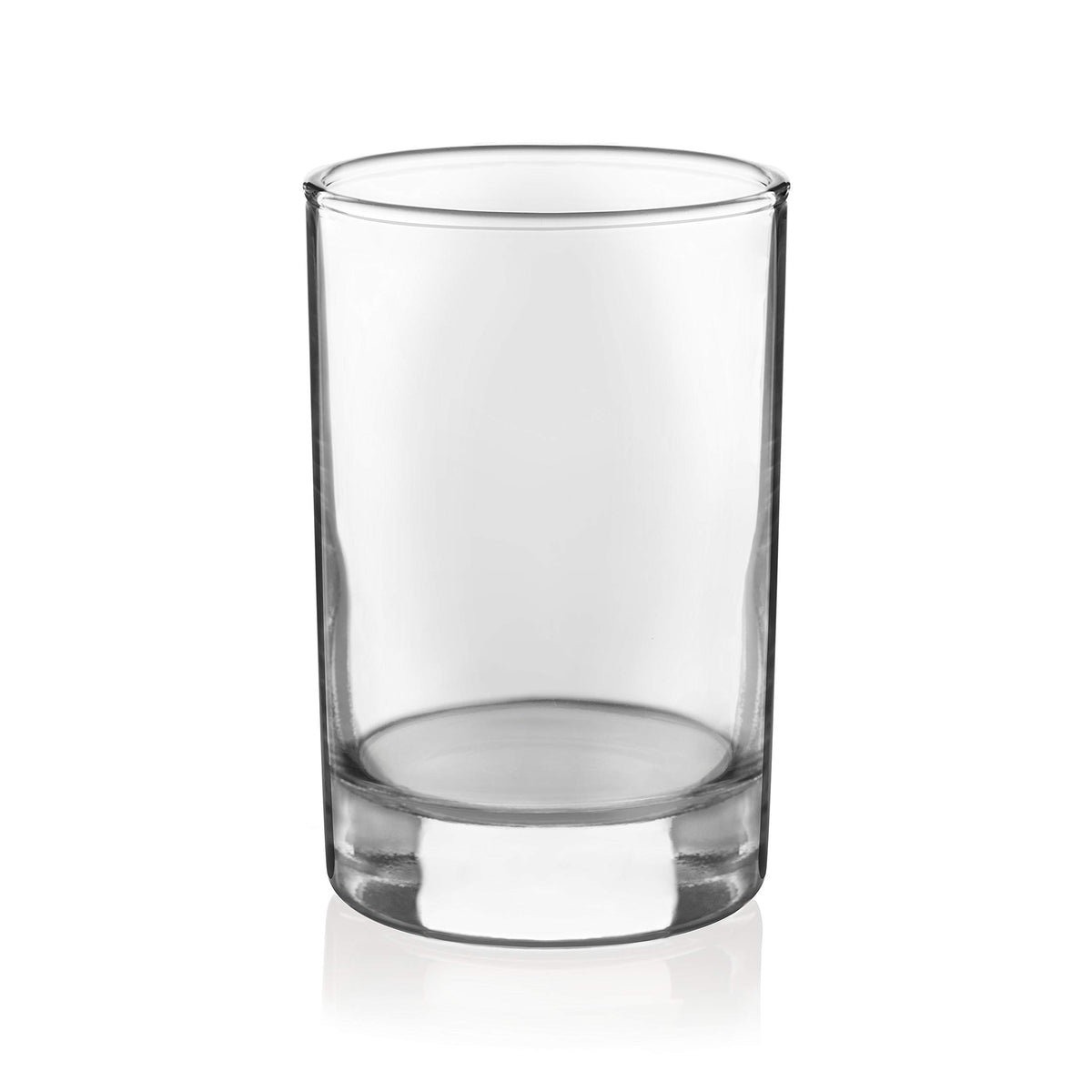 Libbey heavy base juice glass top view, emphasizes stable base